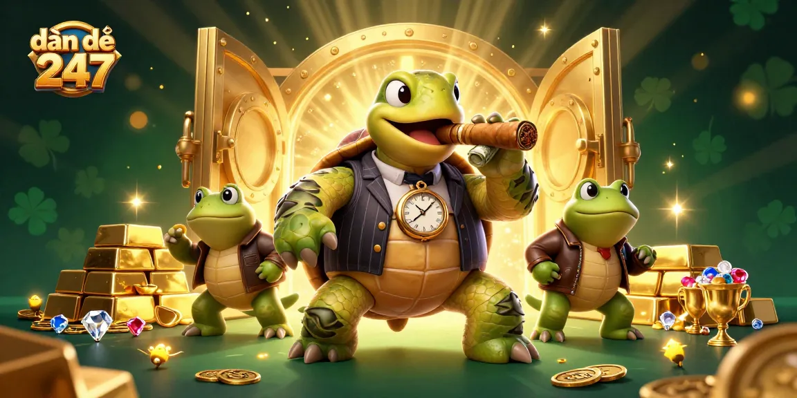 Play dàn đề 247 with a vintage mobster turtle in a vibrant casino illustration