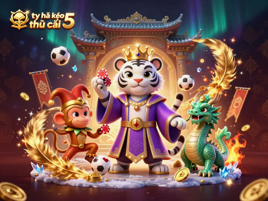 Engage with tỷ lệ kèo nhà cái 5 through a vibrant illustration showcasing sports betting excitement and dynamic characters.