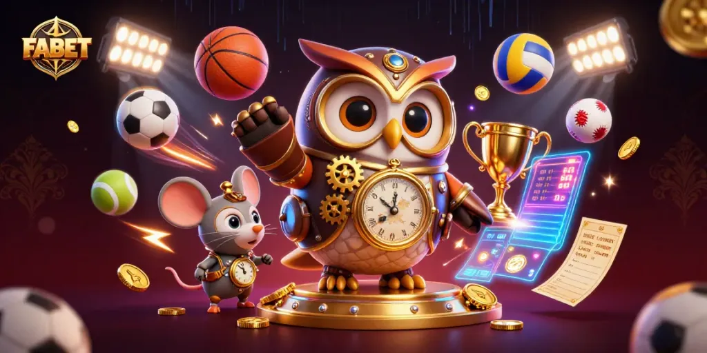 Engage in thrilling gameplay with FABET's sleek virtual casino featuring vibrant characters and dynamic sports elements.