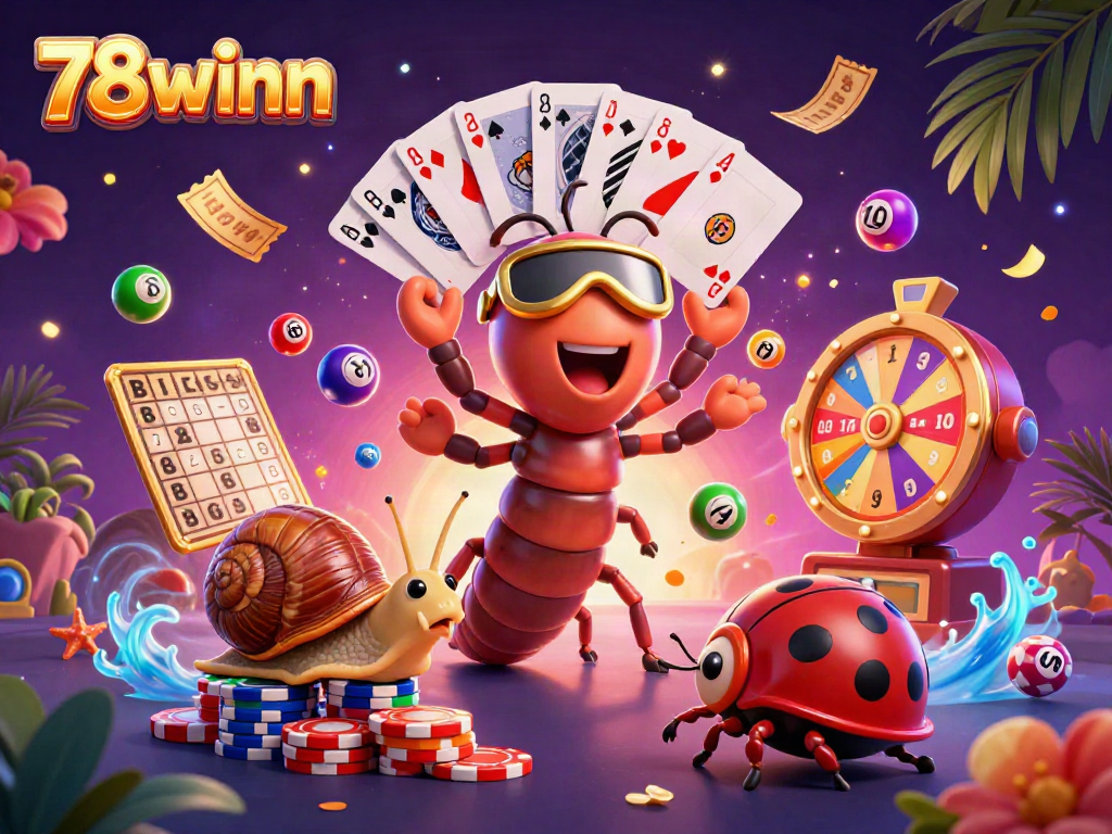 Experience thrilling gameplay with 78winn as colorful lottery elements cascade in this vibrant casino illustration.